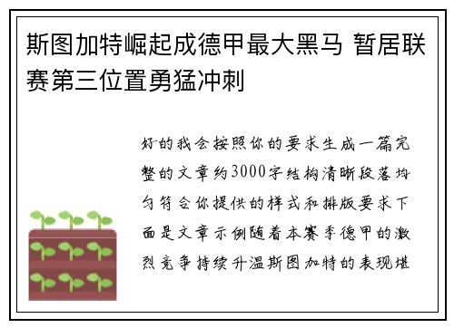 斯图加特崛起成德甲最大黑马 暂居联赛第三位置勇猛冲刺 斯图加特崛起成德甲最大黑马 暂居联赛第三位置勇猛冲刺